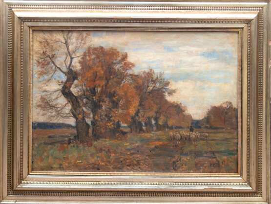 Crodel, Paul Eduard (1862-1928) "Schäfer und seine Herde in herbstlicher Landschaft", Öl/ Lw., sign. u.r. 59x86 cm, Rahmen - photo 1