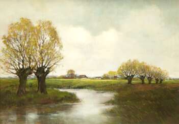 Kaiser, Anton (1928 Düsseldorf) &quot;Kopfweiden am Bach&quot;, Öl/ Hartfaser, sign. u.l., 44,5x60 cm, Rahmen