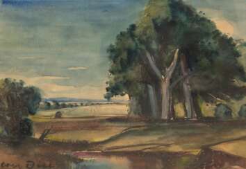 Dill, Otto (1884 Neustadt an der Weinstraße-1957Bad Dürkheim) &quot;Landschaft mit Baumgruppe&quot;, Aquarell, sign. u.l., 31x40,5 cm, im Passepartout (Er war ein deutscher Maler. Von 1908 bis 1914 studierte er Malerei a…