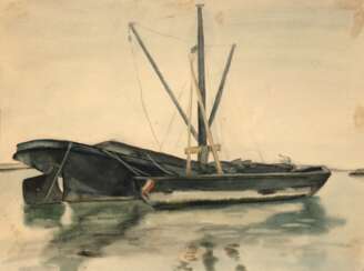 Daerr, Hildegard (1913-2004) &quot;Boote vor Anker&quot;, Aquarell, rückseitig sign., Blatt an den Rändern fleckig, 29x36 cm, ungerahmt