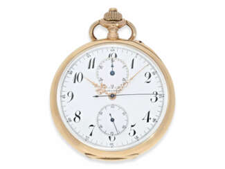 Pocket watch: very fine, rose-gold-plated Chronograph watch "Compteur", Longines No. 2733274, CA. 1915