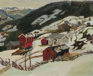 &quot;Winterlandschaft in den Bergen&quot;, Öl/ Lw., undeutl. sign. u.l. und dat. 1940, 65x80 cm, Rahmen