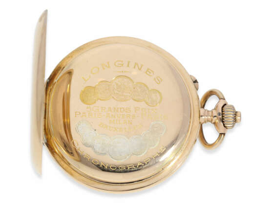 Taschenuhr: hochfeiner, rotgoldener Chronograph "Compteur", Longines No. 2733274, ca.1915 - Foto 4