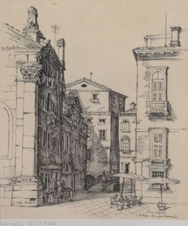 Daerr, Joachim (1909 Groppendorf/Sachsen- 1986 Witten/Ruhr) "Venedig bei S. Vidal", Federzeichnung, sign. u.l. und dat. 8.8.60, betitelt u.r., 25x19 cm, im Passepartout - photo 1