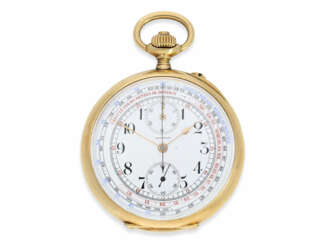 Pocket watch: Longines Anchor chronometer with Chronograph and counter of the "Chronographe, anti-magnetique", 18K Gold, approx 1915