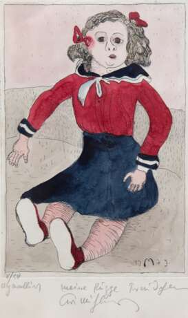 Mühlenhaupt, Kurt (1921 Klein Ziescht-2006 Zehdenick) "Meine Puppe", aquarellierte Radierung, 8/ 50, sign. mittig unten, dat. ´79, 30x20,5 cm, hinter Glas und Rahmen - фото 1