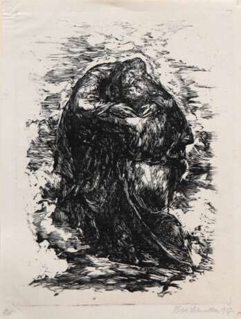 Schindler, Theodor (1870 Malsch-1950 ebenda) "Zwei sich umarmende Menschen", Expressionistischer Holzschnitt, sign. u.r. und dat. 1917, 29,5x21,5 cm, ungerahmt - фото 1