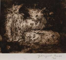 Daerr, Hildegard (1913-2004) &quot;Katzen&quot;, Radierung, sign. u.r. und dat. ´78, 12x13,5 cm, im Passepartout