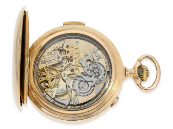 Taschenuhr: besonders große und schwere Goldsavonnette mit Minutenrepetition und Chronograph, Le Phare (Barbezat Baillot) Swiss Patent 13244, ca. 1900 - photo 5