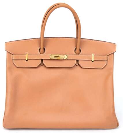 Hermès- Handtasche "Birkin 40", Tasche aus hellbraunem Etoupe Veau Togo-Leder mit Palladiumbeschlägen, gefüttert mit Ziegenhaut, innen mit einem offenen Fach vorne (Gebrauchspuren) und einer Reißverschlusstasch… - photo 1