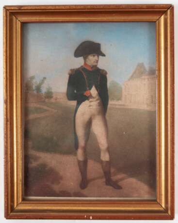 Miniatur "Napoleon Bonaparte, gekleidet als Konsul, in Malmaison", 19. Jh., Aquarell/Papier, hinter Glas im Rahmen, 10x7,5 cm - photo 1