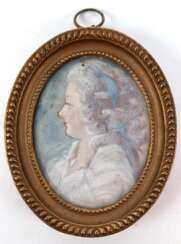 Miniatur &quot;Porträt der Sophie v. ...&quot;, Gouache/Papier, rücks. betitelt und datiert 1809, im ovalen Rahmen (beschäd.) hinter Glas, 7x5,3 cm