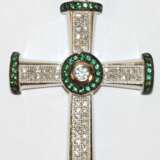 Elegantes Kreuz, 925er Silber, rhodiniert, smaragdfarbene und brillante, weiße Zirkonia in feiner Qualität, Maße mit Öse ca. 4,5 x 2,6 cm - Foto 1