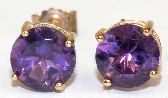 Ohrstecker, GG 375 /9 kt., Amethyste, Durchmesser ca. 5 mm - Foto 1