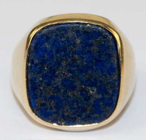 Ring, GG 585, ca. 5,7 g, ungravierte Lapislazuli Platte, RG 55, Innendurchmesser 17,5 mm - photo 1