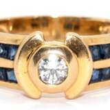 Ring, 750er GG, besetzt mit 1 Brillanten von ca. 0,25 ct. und 16 Saphiren, Ges.-Gew. 6,87 g, RG 53,5 - photo 1