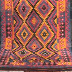 Afghan Kelim, orange, rote und braune Rhomben, 238x165 cm