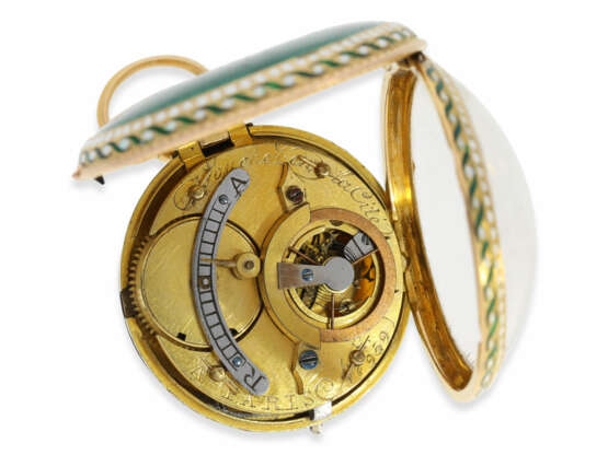 Taschenuhr: exquisite Gold/Emaille-Lepine hochfeiner Qualität, mit Datumsfunktion, Vauchez en la Cité a Paris, No. 959, ca.1775 - Foto 3