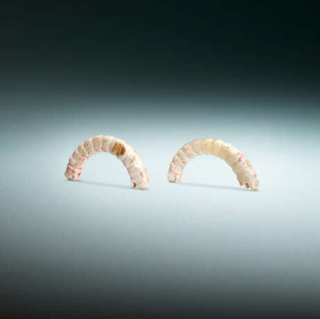 TWO JADE SILK-WORM FORM PENDANTS - photo 1