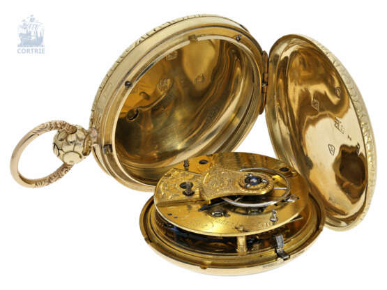 Taschenuhr: besonders schwere englische Goldsavonnette mit Rechenankerhemmung und seltener 15-Sekunden-Anzeige, Morris Tobias & Co, London No.882, Hallmarks 1806 - photo 6