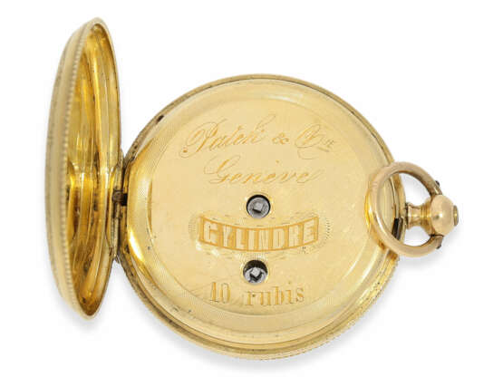 Taschenuhr/Anhängeuhr: Patek Philippe Rarität, ganz frühe Gold/Emaille-Damensavonette mit Brosche, Patek Philippe No.7831, für den polnischen Markt, um 1856 - photo 6