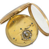 Taschenuhr: ganz außergewöhnliche Gold/Emaille-Spindeluhr mit feinster Lupenmalerei und Perlenbesatz, ca. 1800 - Foto 3
