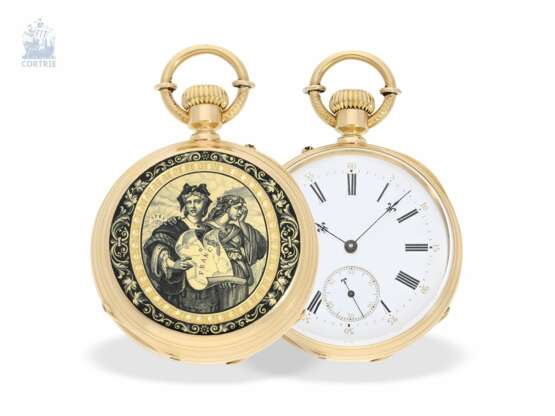 Taschenuhr: einzigartiges, hochfeines Gold/Emaille-Taschenchronometer, signiert F. Veyrat Geneve No.2052, ca.1860 - фото 1