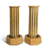 A PAIR OF RUSSIAN BRASS-MOUNTED BURR AND SATIN BIRCH COLUMNAR PEDESTALS - фото 1