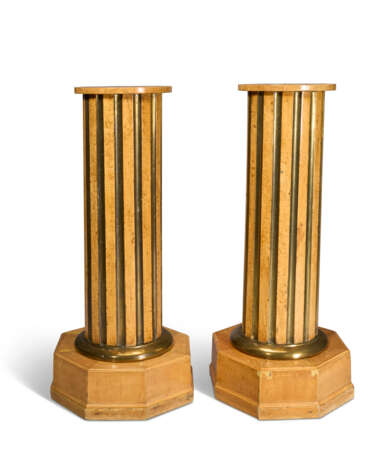 A PAIR OF RUSSIAN BRASS-MOUNTED BURR AND SATIN BIRCH COLUMNAR PEDESTALS - фото 1