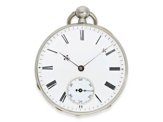 Taschenuhr: Rarität, hochfeines Taschenchronometer mit Platin/Emaillegehäuse, signiert Bertot a Caen No.4791, extrem seltene und ungewöhnliche Hemmung, ca.1830 - Foto 3