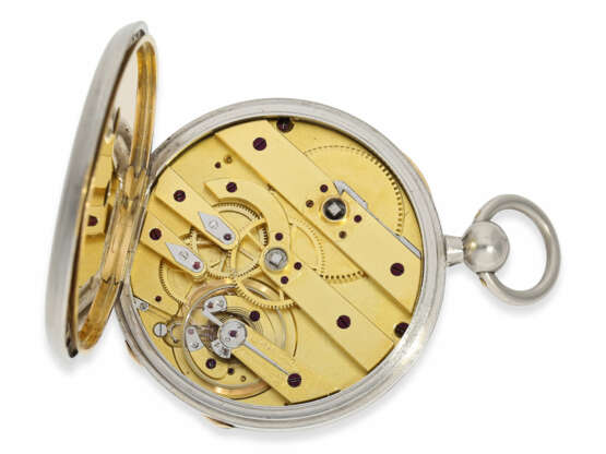 Taschenuhr: Rarität, hochfeines Taschenchronometer mit Platin/Emaillegehäuse, signiert Bertot a Caen No.4791, extrem seltene und ungewöhnliche Hemmung, ca.1830 - Foto 4