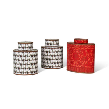 A GROUP OF THREE FRENCH CLOISONNE CANISTERS - photo 1