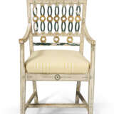 A SET OF FOUR SWEDISH CREAM AND POLYCHROME-PAINTED ARMCHAIRS - photo 2