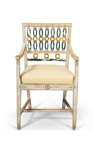 A SET OF FOUR SWEDISH CREAM AND POLYCHROME-PAINTED ARMCHAIRS - photo 2