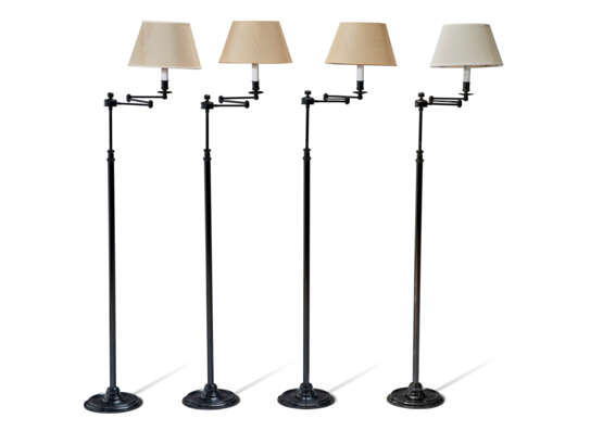 A GROUP OF FOUR BURNISHED METAL ADJUSTABLE FLOOR LAMPS - фото 1