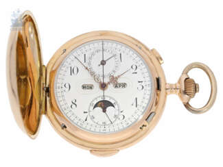 Taschenuhr: schwere und besonders große, komplizierte astronomische Goldsavonnette, Louis Brandt & Fils; Biel, ca. 1900