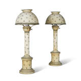 A PAIR OF CHARLES X STYLE CREAM AND GREEN PAINTED TOLE-PEINTE LAMPS - фото 1