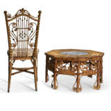 A VICTORIAN WICKER BAMBOO AND MARBLE INSET OCTAGONAL FORM LOW TABLE - Foto 2