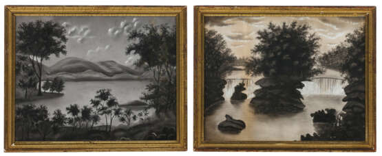 A PAIR OF SANDPAPER DRAWINGS OF LANDSCAPES - Foto 1