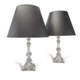 A PAIR OF CONTINENTAL SILVER CANDLESTICKS CONVERTED TO TABLE LAMPS - photo 1