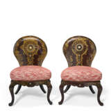 A PAIR OF VICTORIAN PARCEL-GILT AND MOTHER-OF-PEARL INLAID PAPIER MÂCHÉ EBONIZED SIDE CHAIRS - photo 1