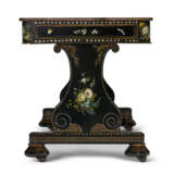 AN EARLY VICTORIAN MOTHER-OF-PEARL, POLYCHROME DECORATED, EBONIZED AND PARCEL-GILT LIBRARY TABLE - photo 5