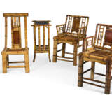 A PAIR OF BAMBOO AND SPLIT REED ARMCHAIRS; A BAMBOO AND SPLIT REED SIDE CHAIR; AND A BAMBOO AND LACQUER OCCASIONAL TABLE - photo 1