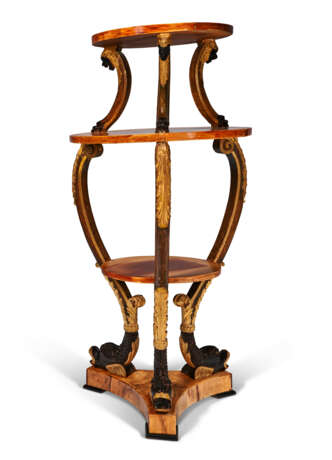 A NORTH EUROPEAN WALNUT, EBONIZED AND PARCEL-GILT ETAGERE - photo 1