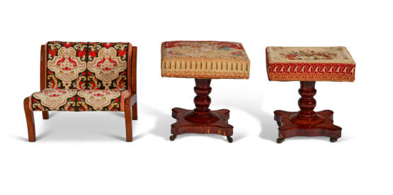 A MATCHED PAIR OF VICTORIAN MAHOGANY STOOLS AND A GOUT STOOL - photo 1