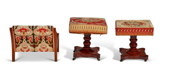 A MATCHED PAIR OF VICTORIAN MAHOGANY STOOLS AND A GOUT STOOL - photo 2