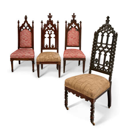 AN ASSEMBLED GROUP OF FOUR GOTHIC REVIVAL WALNUT SIDE CHAIRS - photo 1