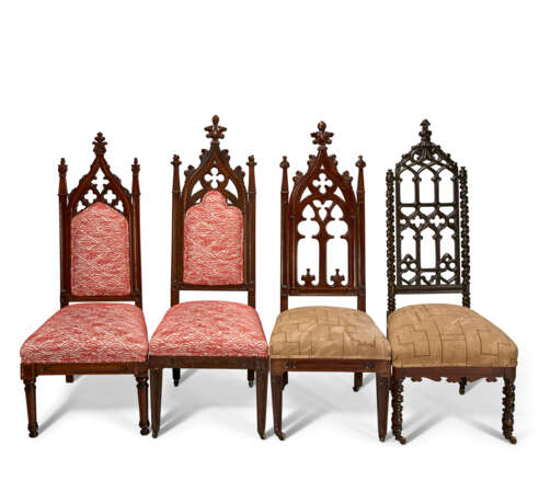 AN ASSEMBLED GROUP OF FOUR GOTHIC REVIVAL WALNUT SIDE CHAIRS - photo 2