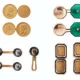 DAVID WEBB PAIR CUFFLINKS AND UNSIGNED DRESS STUD ACCOMPANIED BY GROUP OF GOLD AND GEM SET CUFFLINKS - photo 1