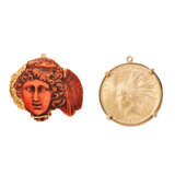 ANDREW CLUNN CORAL PENDANT BROOCH AND GOLD COIN PENDANT - фото 1